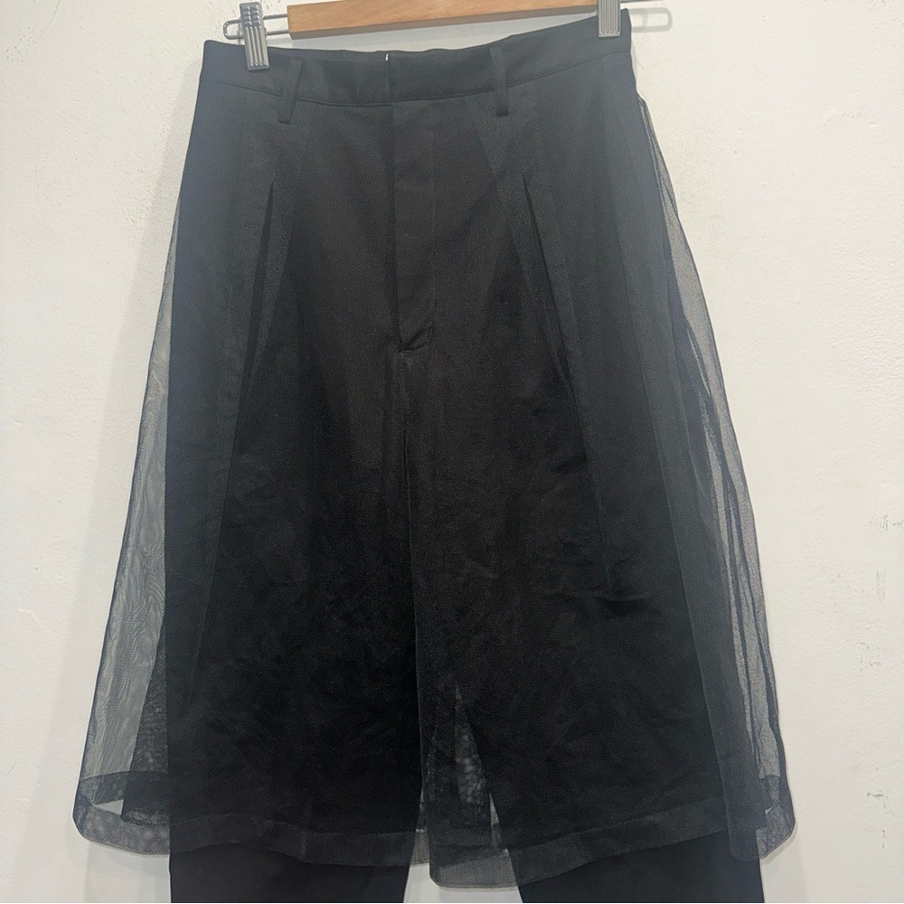Noir Kei Ninomiya straight leg Black Tulle Overlay Cropped Pants XS Japan - Picture 2 of 6